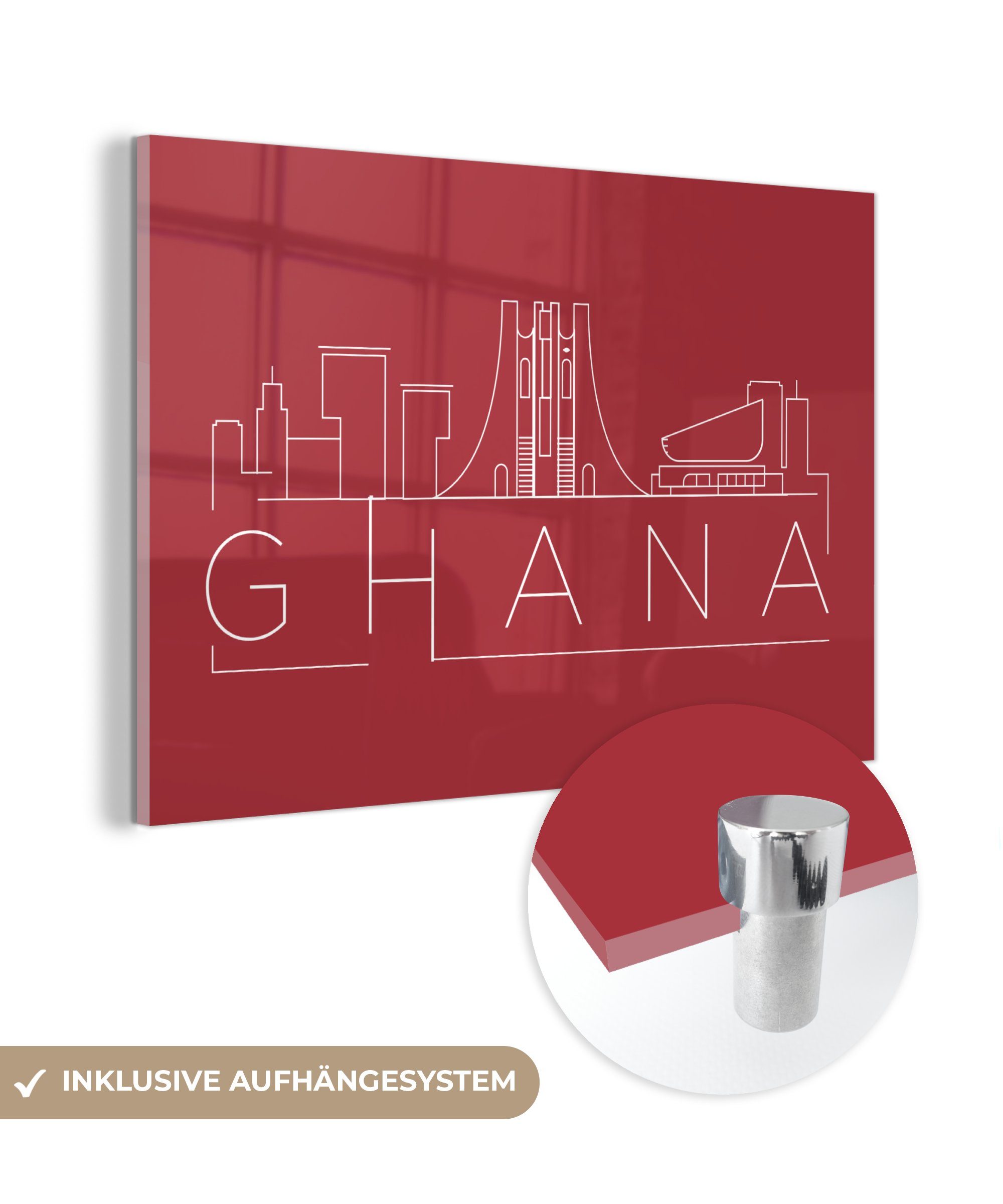 MuchoWow Acrylglasbild auf & "Ghana" rotem Acrylglasbilder Hintergrund, Wohnzimmer St), Skyline Schlafzimmer (1