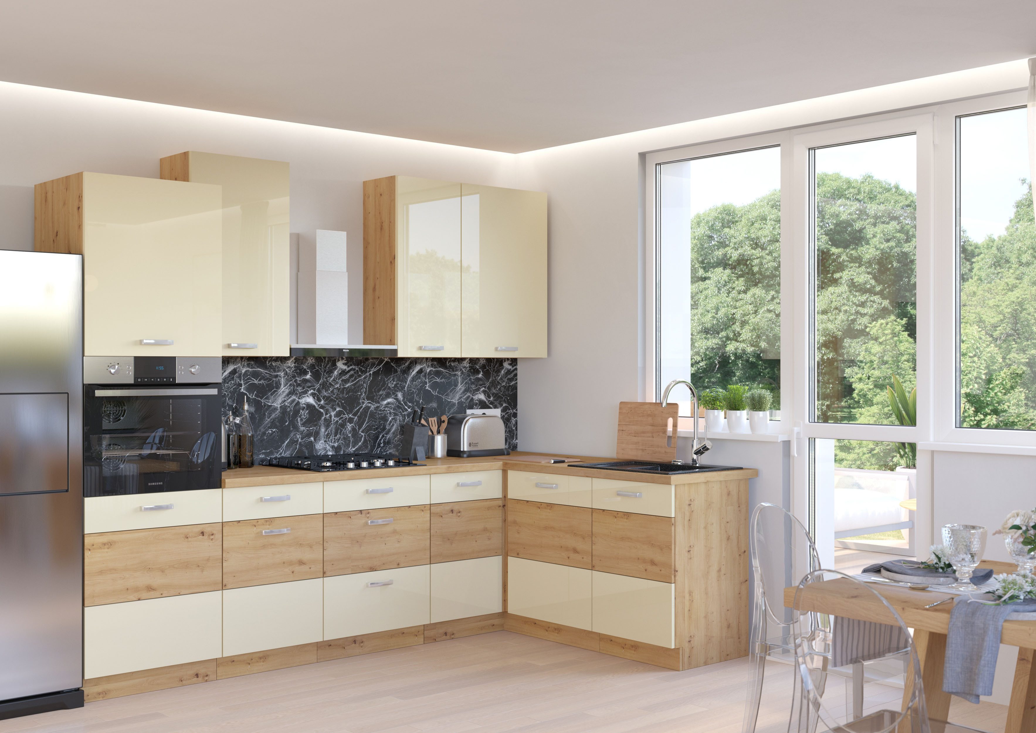 Furnix Winkelküche Tornos 200x162 cm Einbau-Küche ohne E-Geräte Artisan, 200/162x210x60 cm