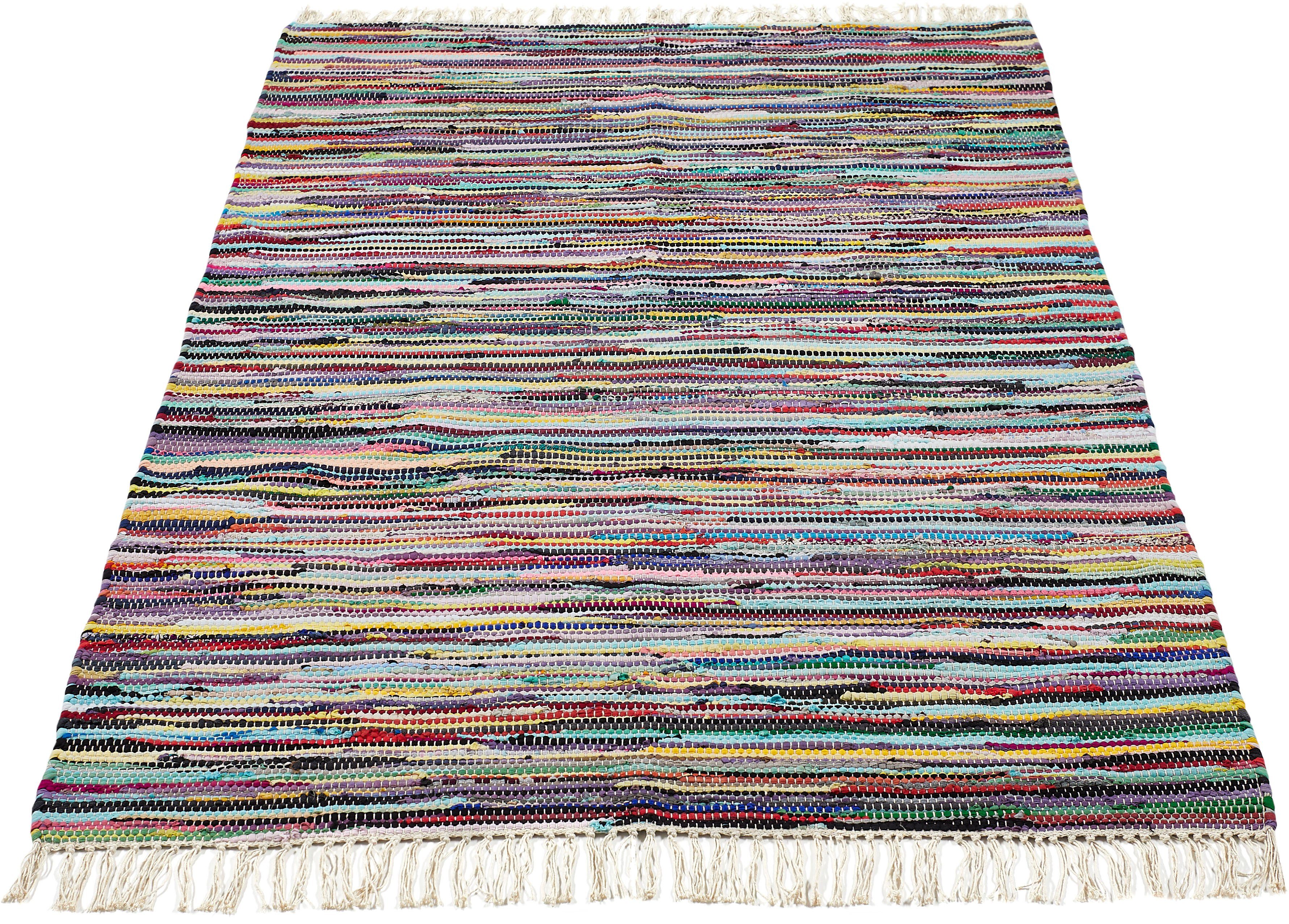 reine Baumwolle, Andiamo, mm, Fransen Höhe: rechteckig, Fleckerl, 10 mit handgewebt, Flachgewebe, Teppich Multi,