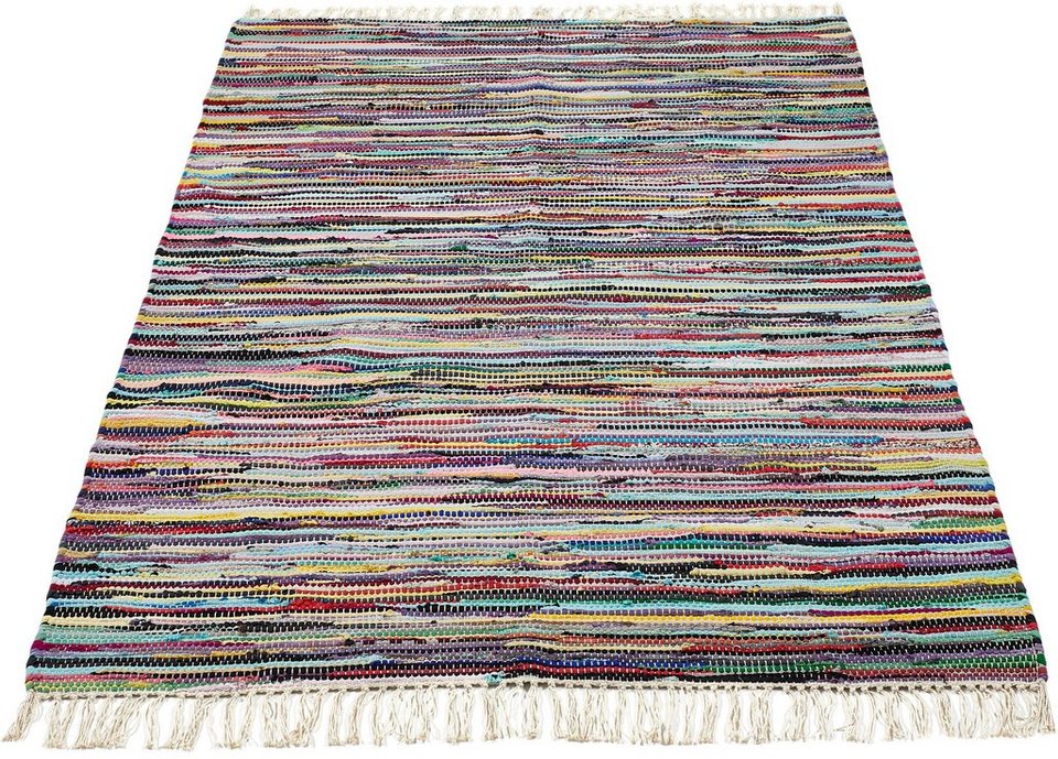 Teppich Multi, Andiamo, rechteckig, Höhe: 10 mm, Flachgewebe, Fleckerl, reine  Baumwolle, handgewebt, mit Fransen