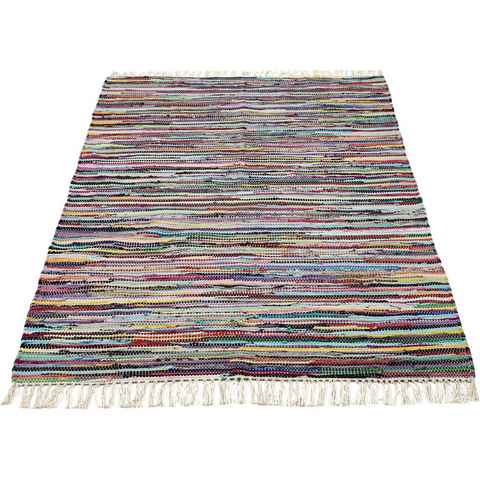 Teppich Multi, Andiamo, rechteckig, Höhe: 10 mm, Flachgewebe, Fleckerl, reine Baumwolle, handgewebt, mit Fransen