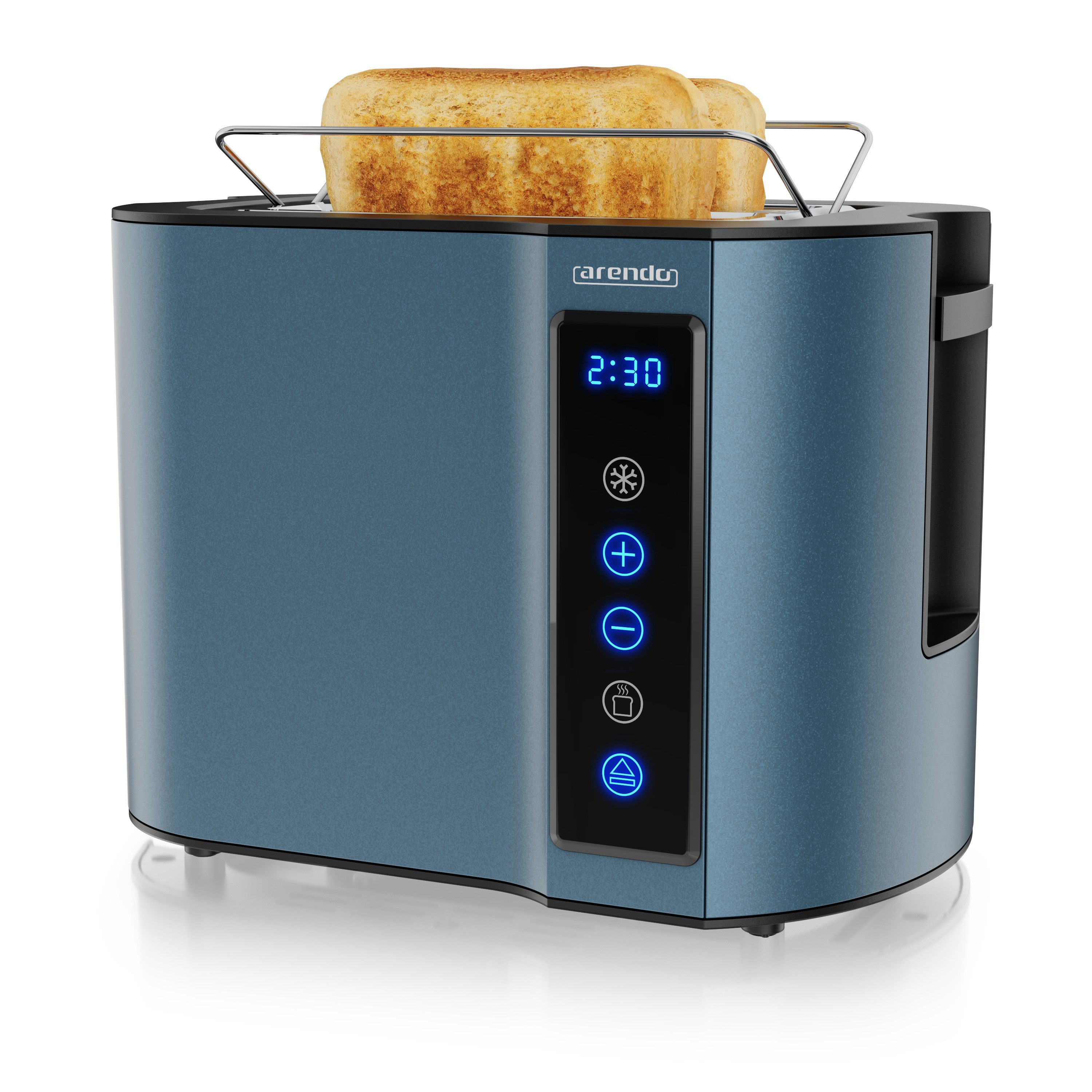 Arendo Toaster 2-Scheiben, Wärmeisoliertes Doppelwandgehäuse, Display Restzeitanzeige, 2 kurze Schlitze, für 2 Scheiben, 800 W, Kurzschlitz, Brötchenaufsatz, 7 Bräunungsgrade, Touchpanel