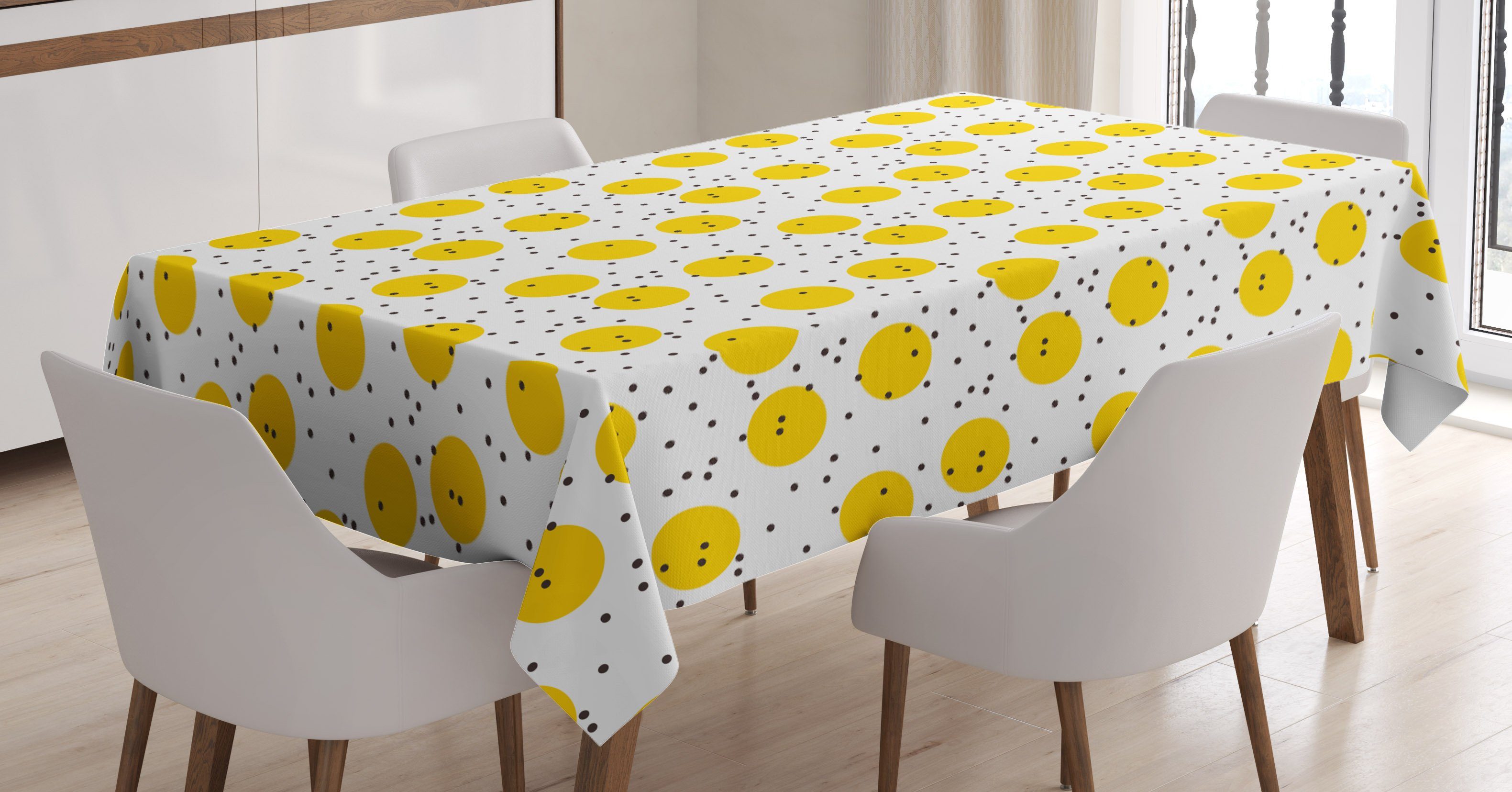 Für Farbfest Tischdecke Abakuhaus Gelb Waschbar Farben, den Bereich und große Klare geeignet Außen Kreise Weiß