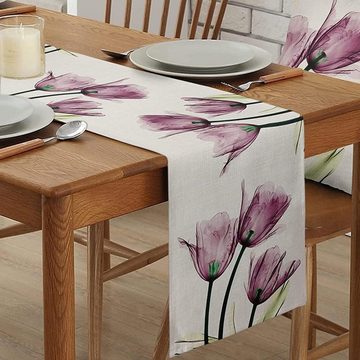 HIBNOPN Tischläufer Tischläufer Lila Blumen Modern Wohnzimmer Abstrakt Tischdecke 33x183cm