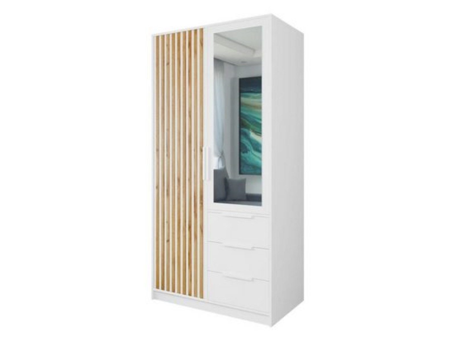 Compleo Kleiderschrank mit Lamellen, Breite 100 cm, Garderobe mit 3 Schubladen OLS