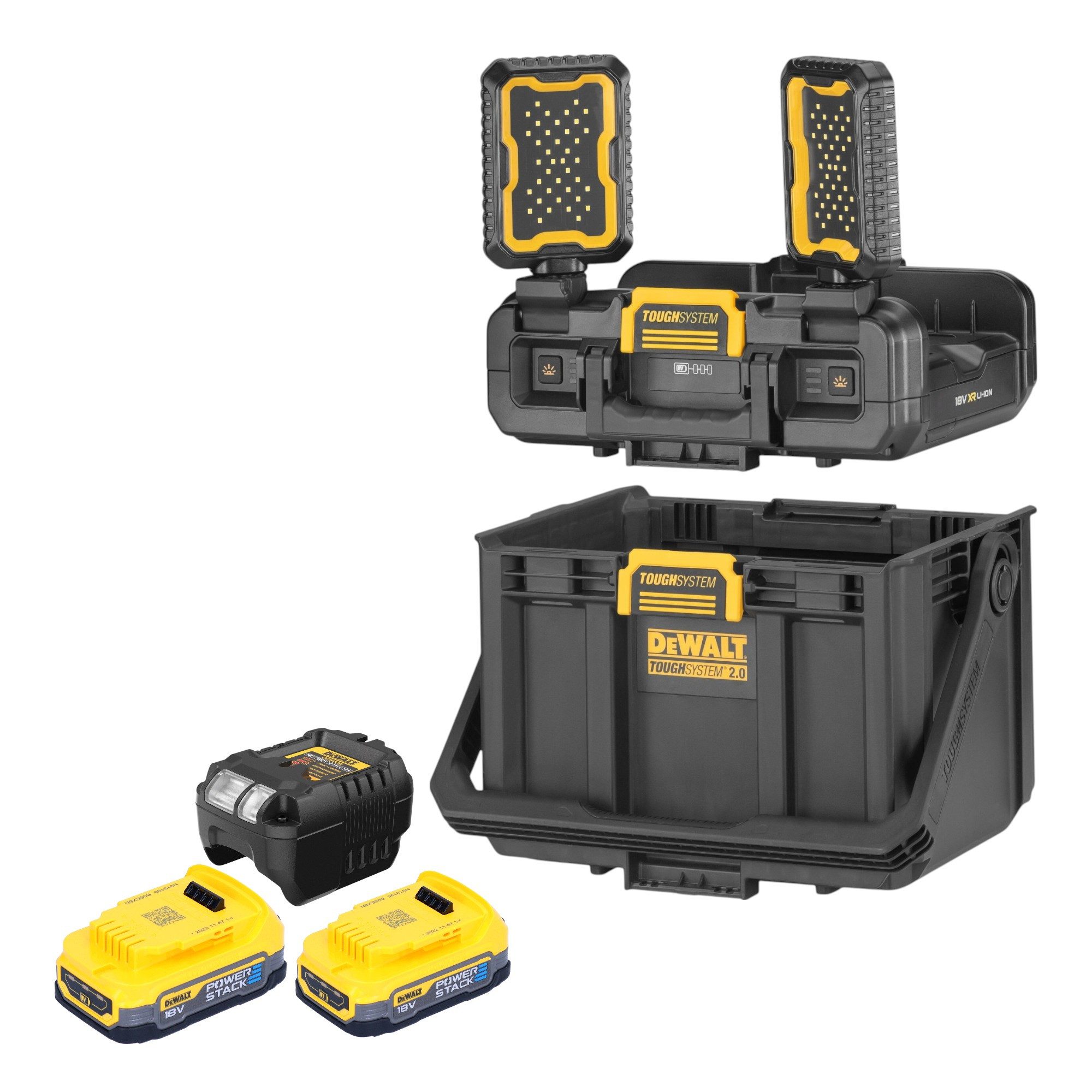 DeWalt Baustrahler DWST08061-1 Werkzeugbox ToughSystem 2.0 + 2x PS Akku 1,7 Ah + Lader