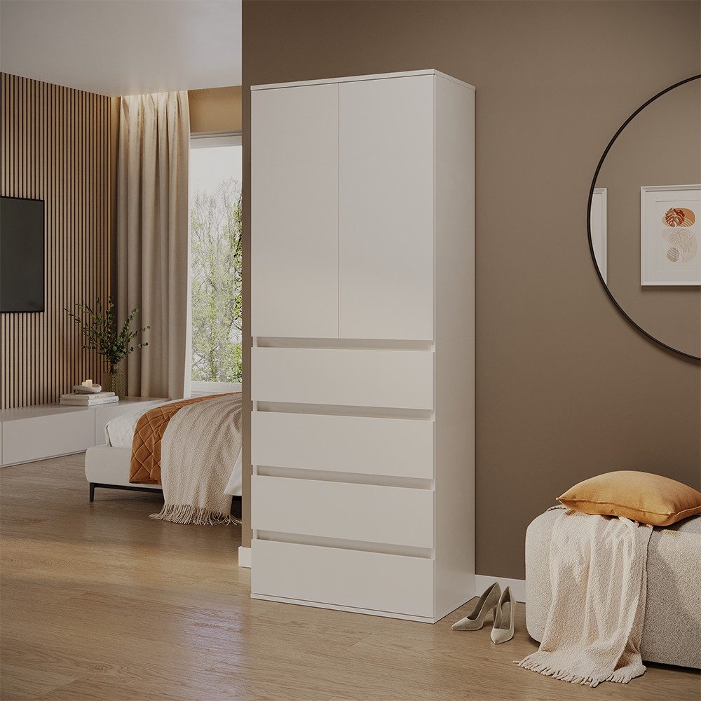 Vicco Kleiderschrank Claus, Weiß, 74 x 191.5 cm mit 4 Schubladen (1-St)