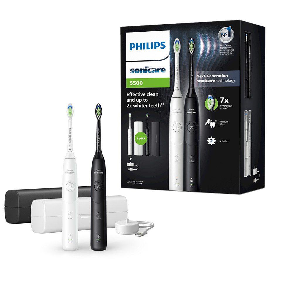 Philips Sonicare Elektrische Zahnbürste Series 5500 HX7119/02, Щетки: 2 St., mit Andruckkontrolle, 2 Putzeinstellungen, inkl. Reiseetui