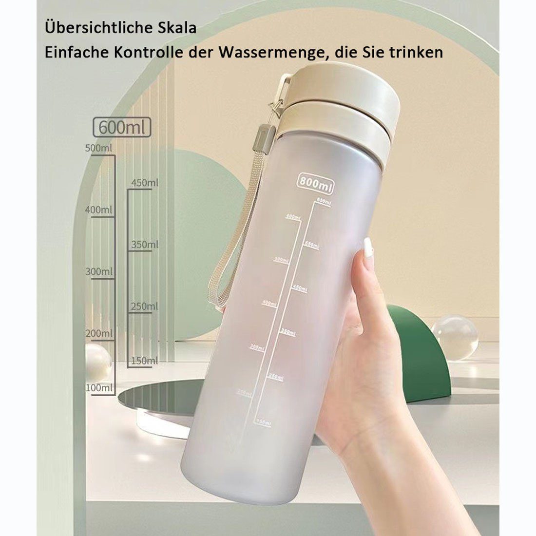 DÖRÖY Trinkflasche Tragbarer Sportbecher, Grau 800ml gefrostete Wasserflasche auslaufsichere