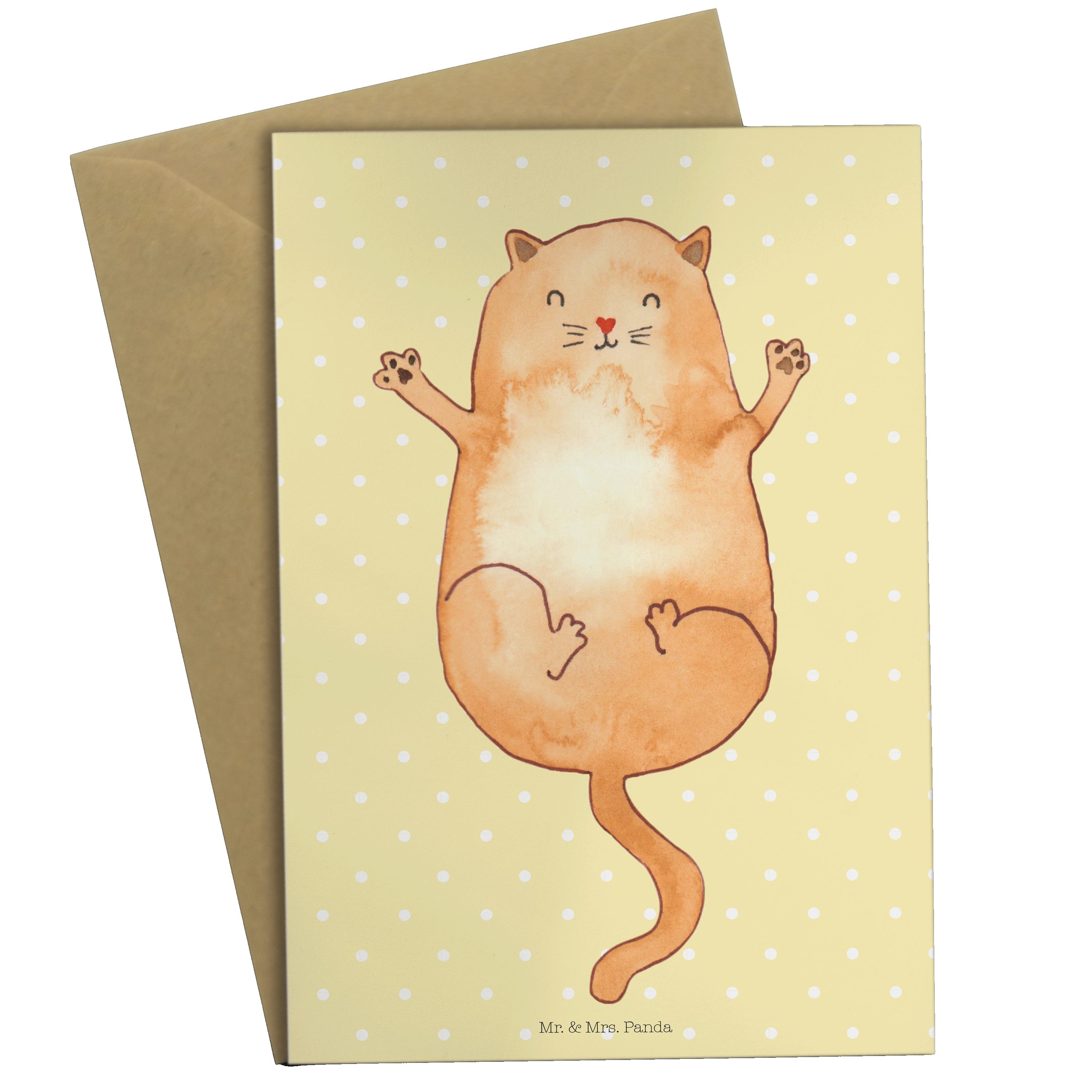 Mr. & Mrs. Panda Grußkarte Katzen Umarmen - Gelb Pastell - Geschenk, Klappkarte, Einladungskarte