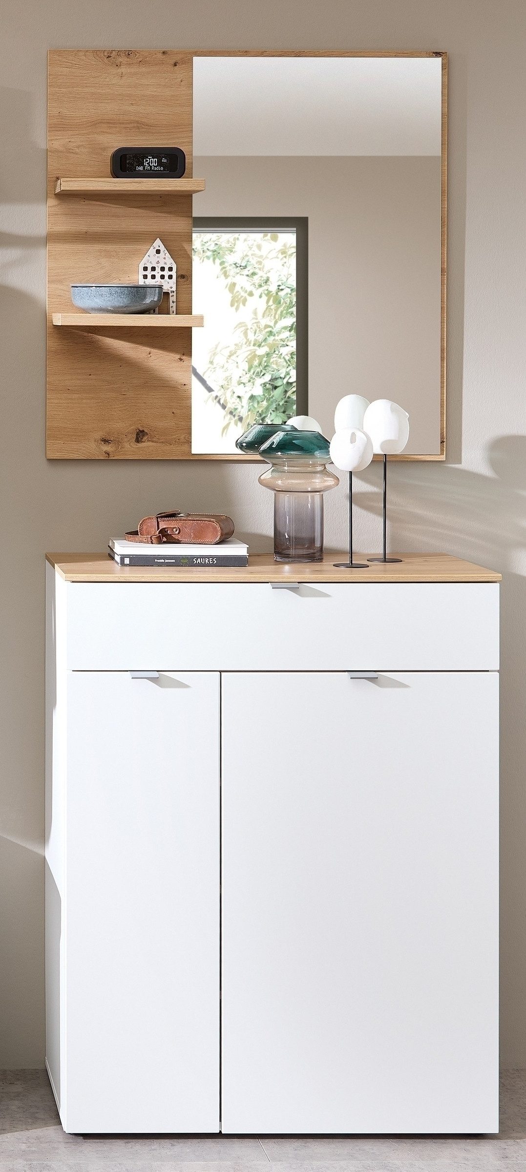 freiraum Garderoben-Set Bari, (2-teilig), (2-teilig) weiss matt / Eiche - 78x190x38cm (BxHxT)