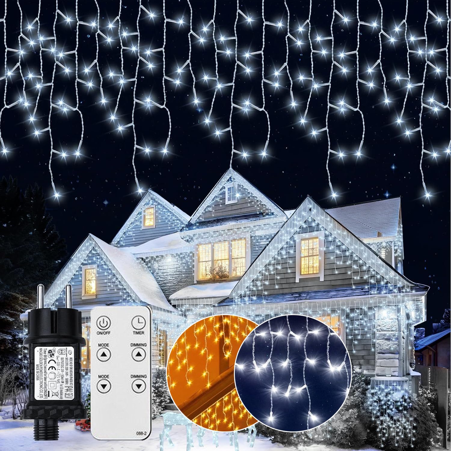 XERSEK LED Nachtlicht Fenster Lichtervorhang Beleuchtung Eisregen LED-Lichterkette Xmas Deko