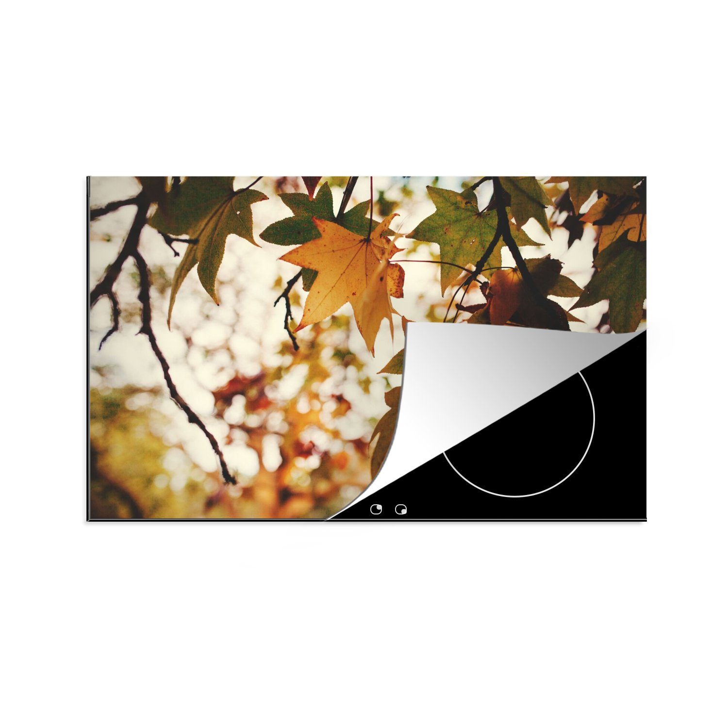 MuchoWow Herdblende-/Abdeckplatte Natur - Herbstblätter - Rustikal, Vinyl, (1 tlg), 80x52 cm, Induktionskochfeld Schutz für die küche, Ceranfeldabdeckung