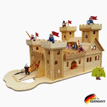 Madera Spielzeuge Spiel-Gebäude Ritterburg aus Kiefern Holz, Die Burgzinnen sind aus Eschenholz gefertigt Made in Germany