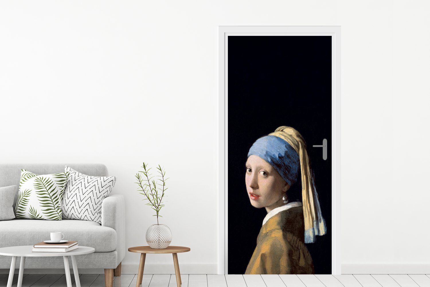MuchoWow 75x205 Türaufkleber, cm - bedruckt, Kunst, Mädchen mit für - (1 Vermeer Türtapete Fototapete Tür, St), Perlenohrring Matt,