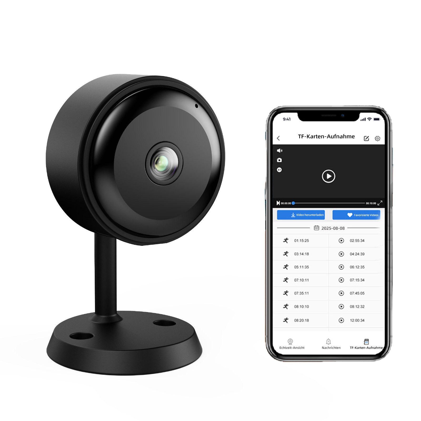 Tekoo Überwachungskamera WLAN Mini Kamera Full HD Nachtsicht Akku 64GB SD (Innenbereich (Büro, Wohnung, Fahrzeug), Set, bestehend aus: Mini-Kamera, 64GB MicroSD-Karte, ultrakompaktes Design, AP-Hotspot Modus, magnetische 360°-Halterung)