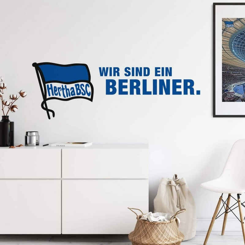 Hertha BSC Wandtattoo Fußball Wandtattoo Hertha BSC Wir sind ein Berliner Flagge Blau Weiß Slogan, Wandbild selbstklebend, entfernbar