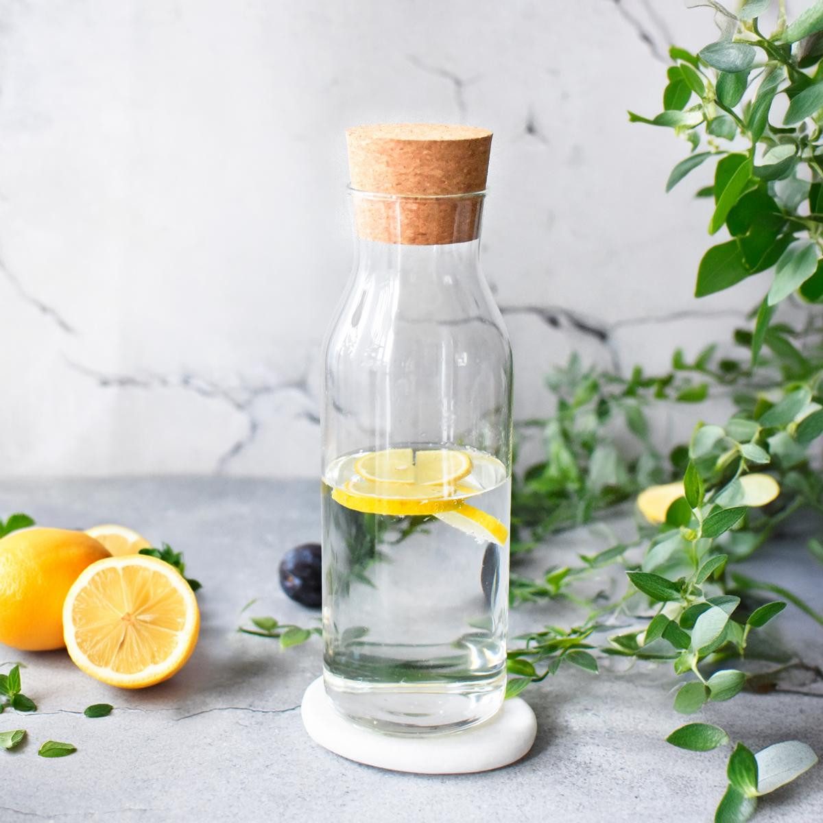 Sendez Wasserkaraffe Glaskaraffe 1 Liter mit Korkdeckel Weinkaraffe Dekanter Karaffe