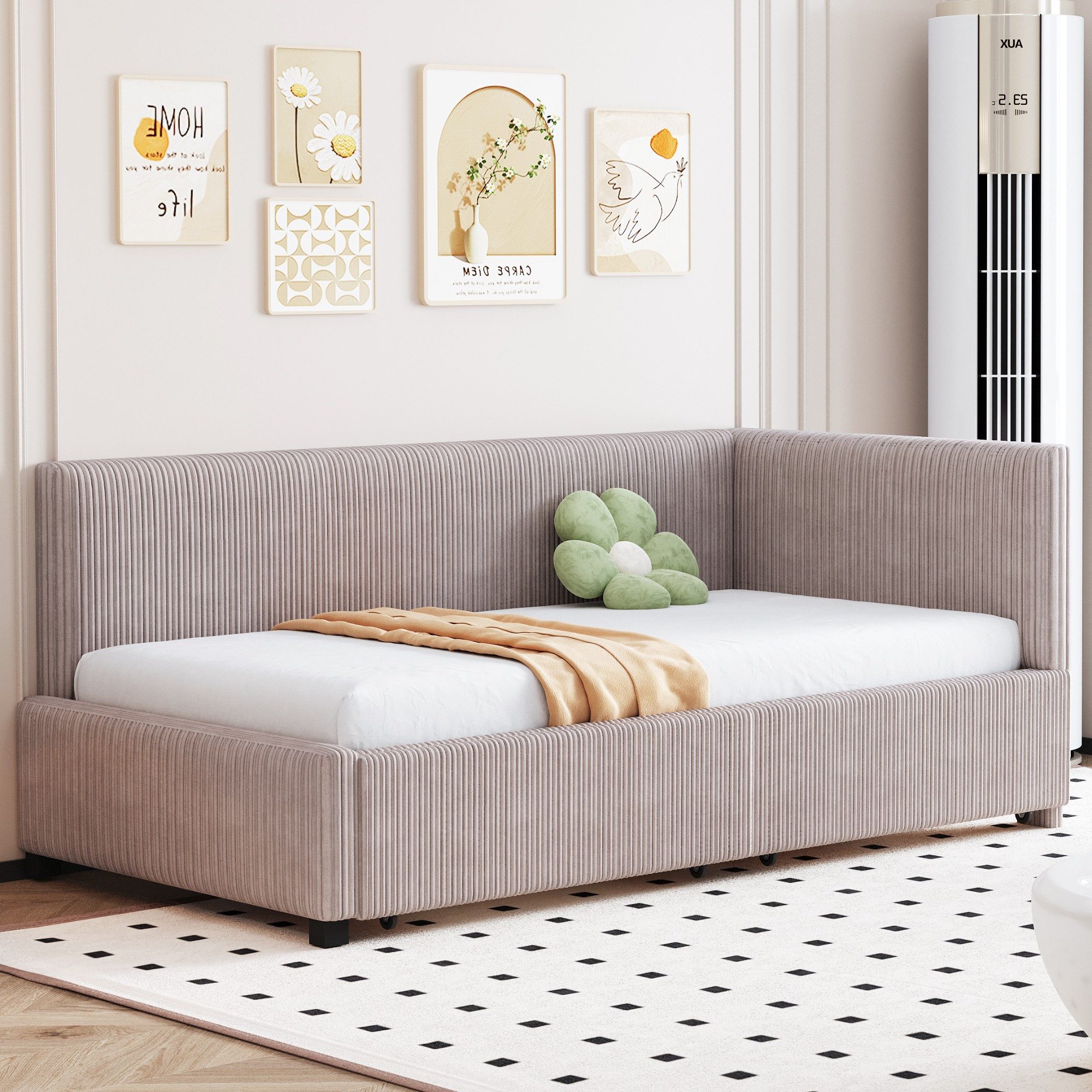 BlingBin Polsterbett Schlafsofa Einzelbett Multifunktionsbett (Polsterbett, 1-tlg., Mid-Century-Design 90x200 cm Schlafsofa / Tagesbet), mit 2 Stauraumschubladen und Lattenrost hautfreundlicher Samtstoff