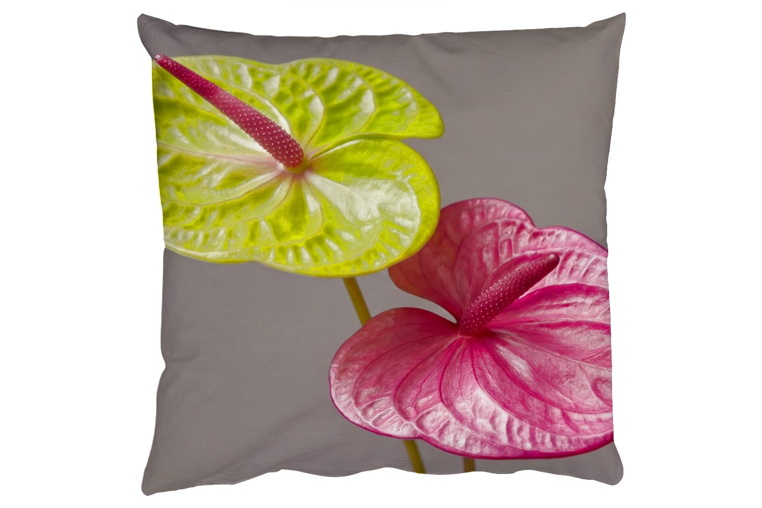 MuchoWow Dekokissen Pflanzen - Anthurium - Grün - Rosa, Zierkissen mit Füllung für Wohnzimmer, Sofakissen, 40x40 cm