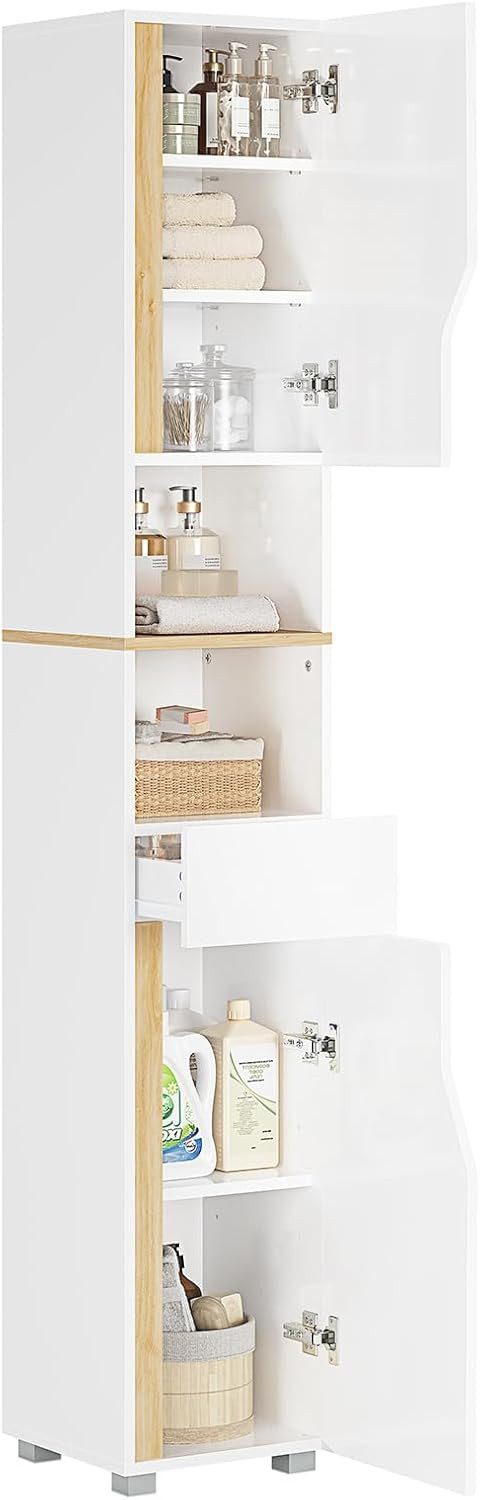 MSMASK Hochschrank Badezimmerschrank mit Schublade, Verstellbare Ablagen (1-St) 2 Offenen Fächern, 30 x 30 x 180 cm – Bild 3 von 5