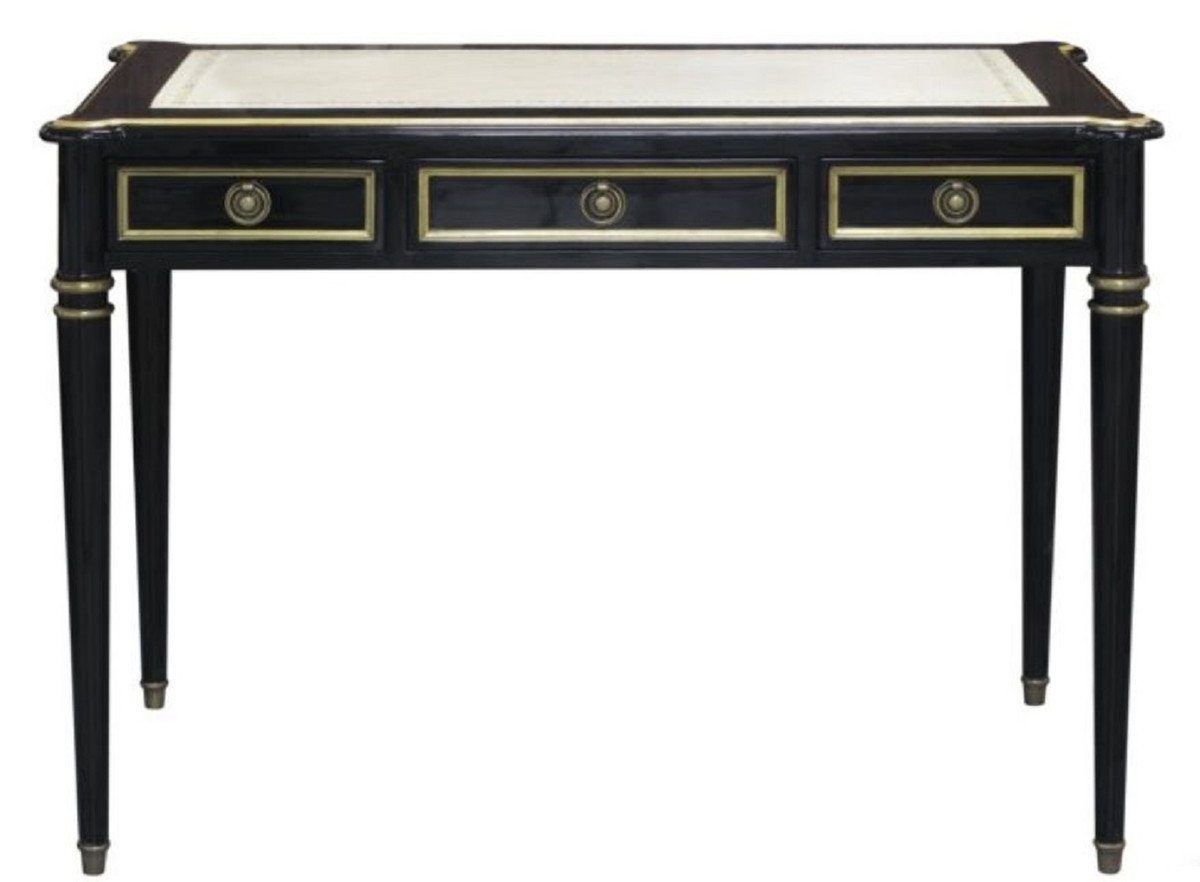 Casa Padrino Schreibtisch Barock Schreibtisch mit 3 Schubladen Schwarz / Weiß / Gold 108 x 61 x H. 77 cm - Barock Büromöbel
