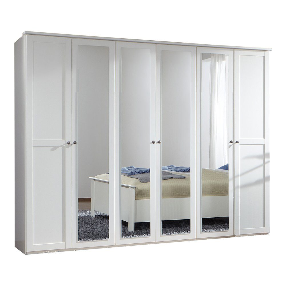 Lomadox Kleiderschrank CROPANI-43 270cm breit, 6 Türen davon 4 Spiegeltüren, weiß