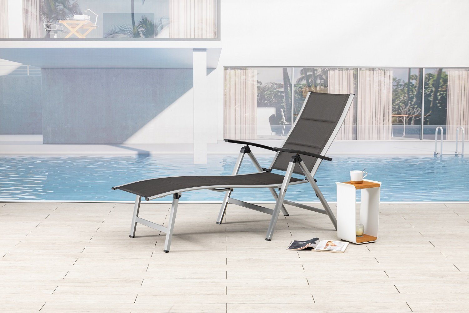 MANDALIKA Garden Gartenliege Nox Padded mixed taupe, 1 Auflage, 1 St., 1-tlg., klappbar Hohe Liegefläche wetterfest 120 kg Tragkraft