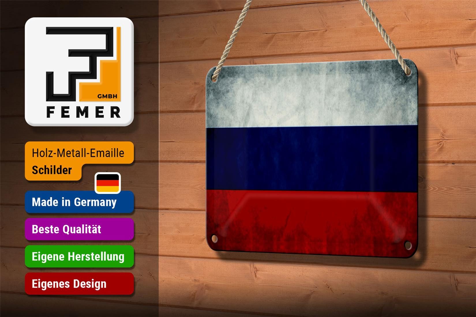 Femer GmbH Metallschild Flagge 18x12cm Russland Fahne Russia Flag, (1 St), gewölbte Oberfläche, abgerundete Ecken, umgeschlagene Kanten