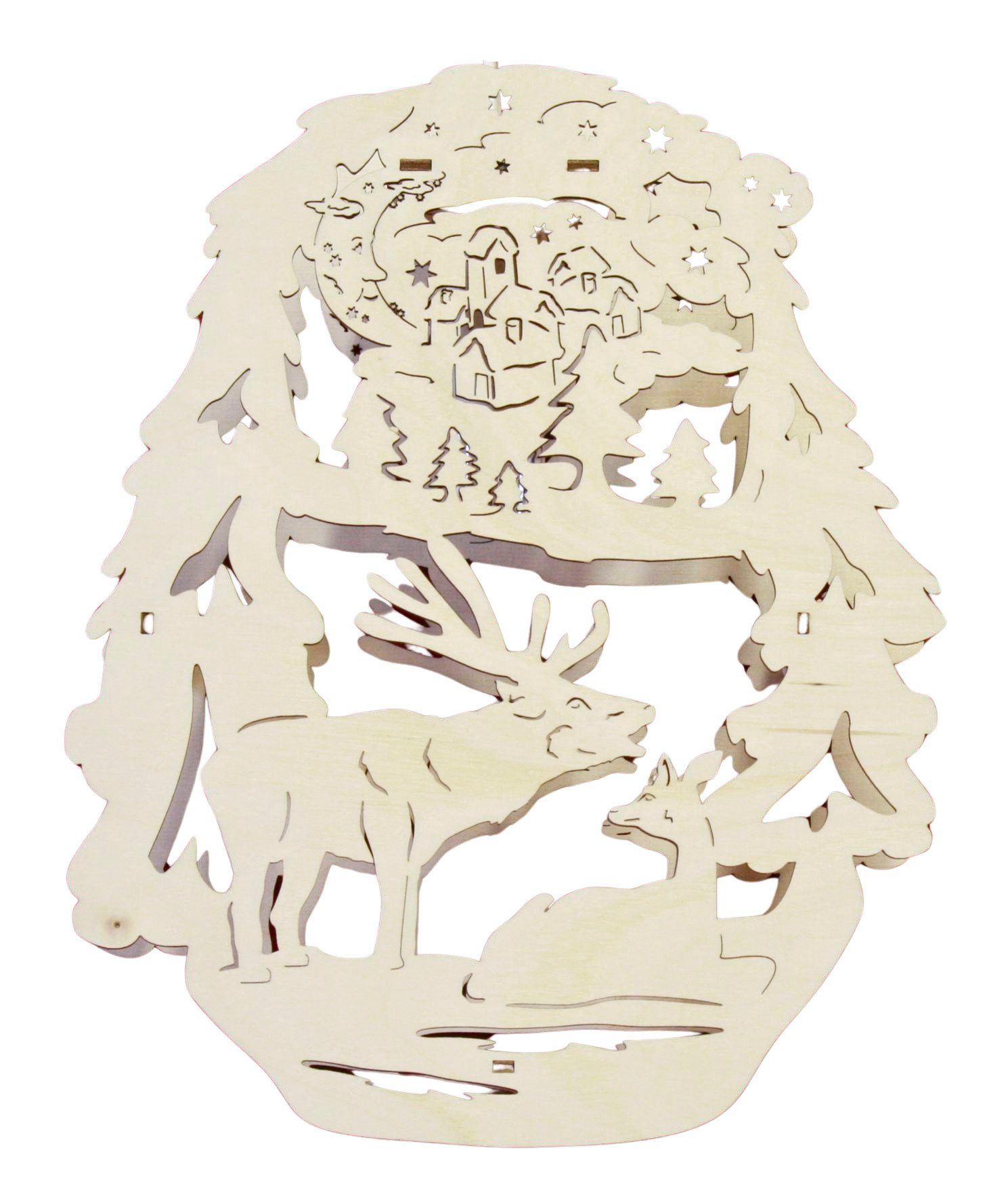 DeColibri Beleuchtetes Fensterbild Fensterbild Weihnachten "Hirsch im Winterwald" beleuchtet - Holzkunst, Holzkunst aus Sachsen, beleuchtet