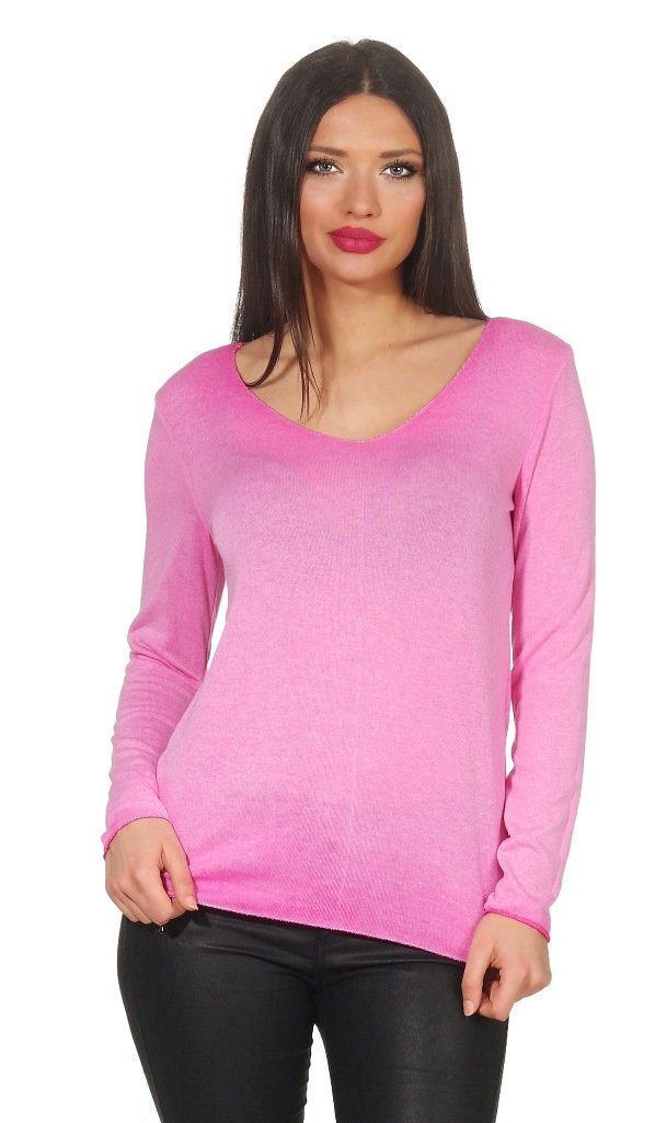 Mississhop Rundhalspullover Leichter Pullover mit Wascheffekt Strick Sweatshirt Pulli 303 Pink