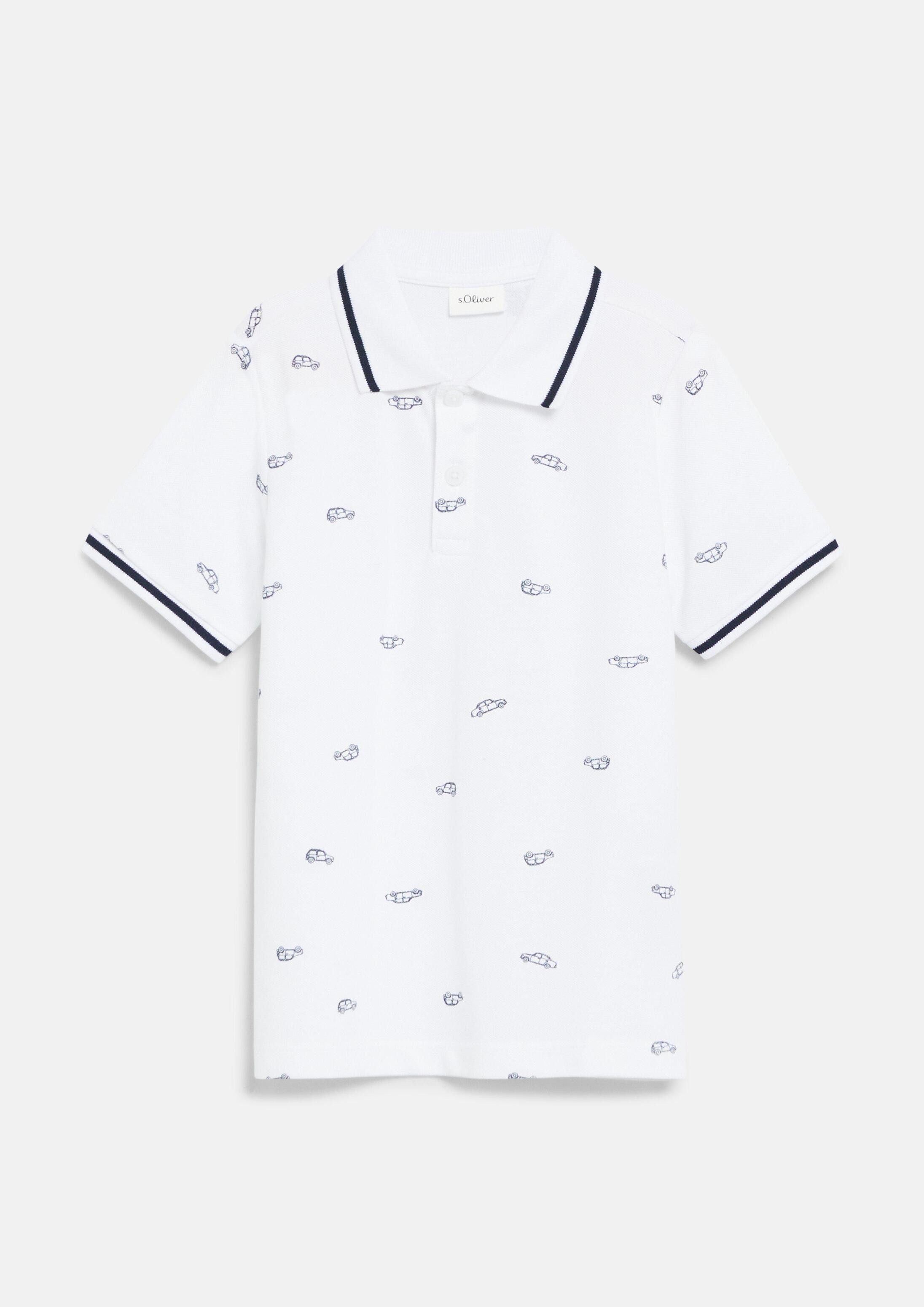 s.Oliver Kurzarmshirt Polo-Shirt Poloshirt aus Baumwollpiqué mit All-over-Print