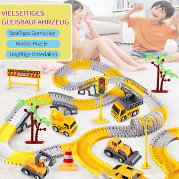 MAGICSHE Autorennbahn Puzzle Rennbahn-Auto,Konstruktionsspielsteine, (305-tlg), Montagespielzeug, 6 Auto Bagger Spielzeug