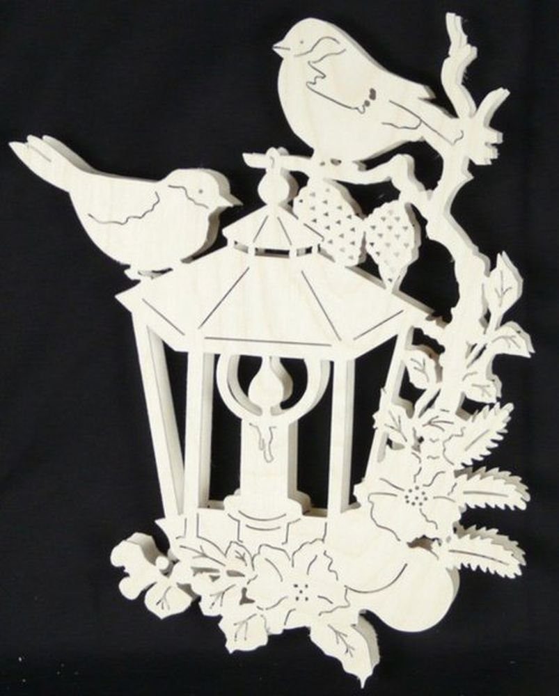 Beleuchtetes Fensterbild Fensterbild Weihnachtslaterne Vögel und Beleuchtung BxHxT 35x27x4cm