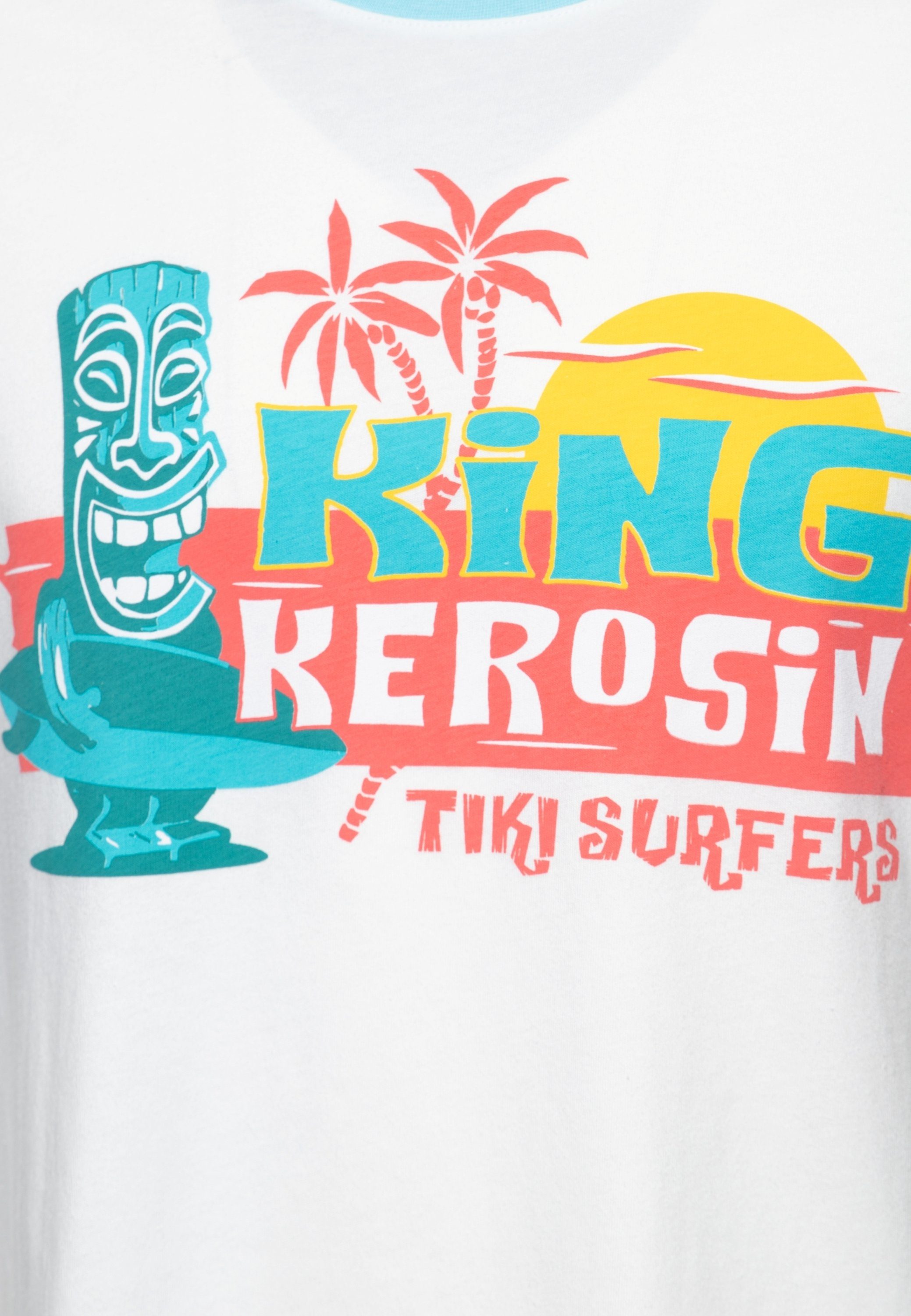 weiß Print-Shirt (1-tlg) Tiki Surfers Design Hawaii-Tikki KingKerosin mit