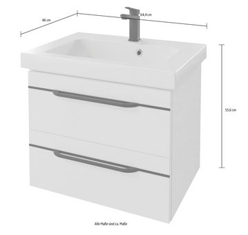Saphir Waschtisch Serie Balto Mineralmarmor-Waschtisch mit Unterschrank, 64,4 cm breit (2-St), Waschplatz mit 2 Schubladen, Badschrank in verschiedenen Ausführungen