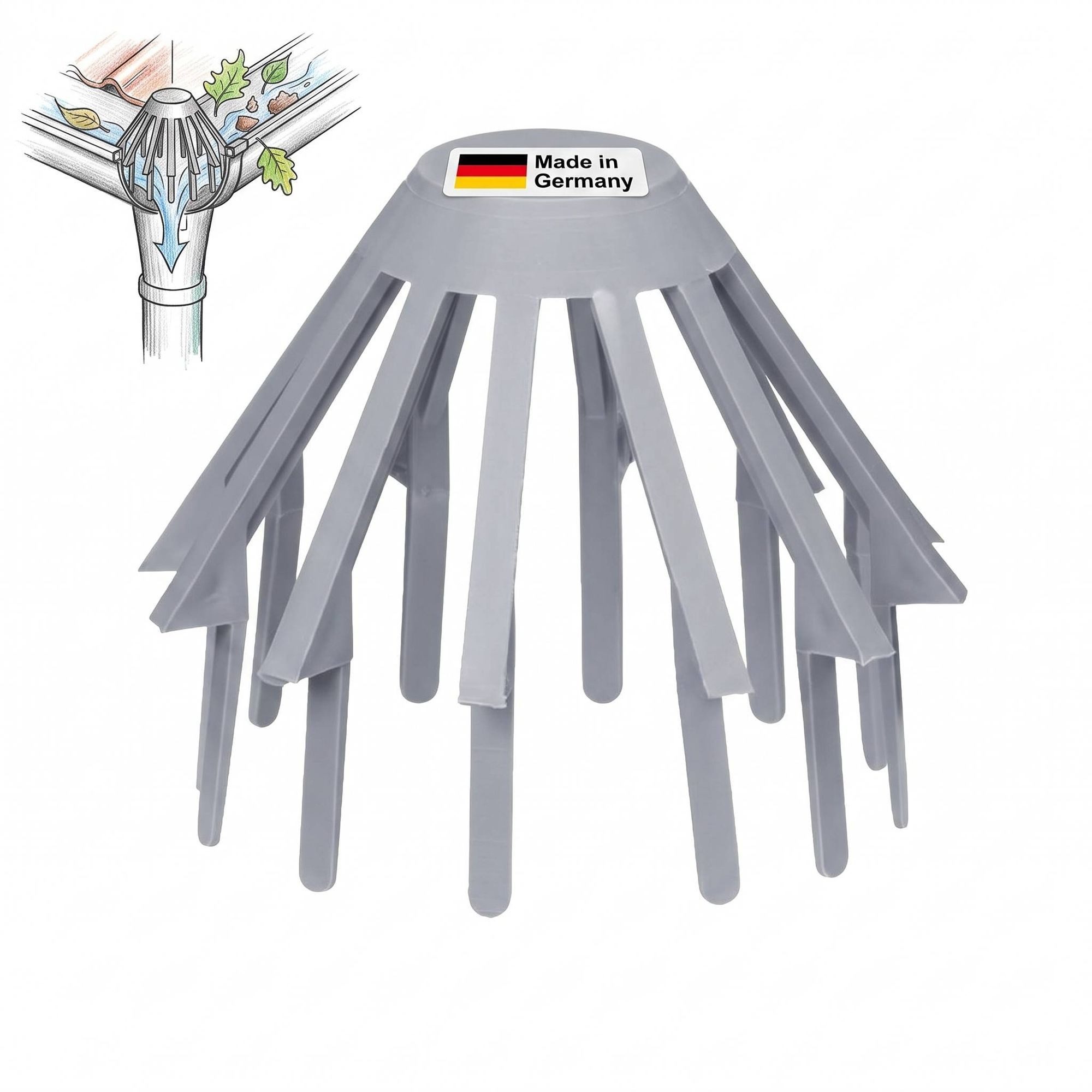 INEFA Dachrinne Laubfangkorb aus PVC Kunststoff, DN 75, Fallrohr und Dachrinnen Laubschutz, Made in Germany