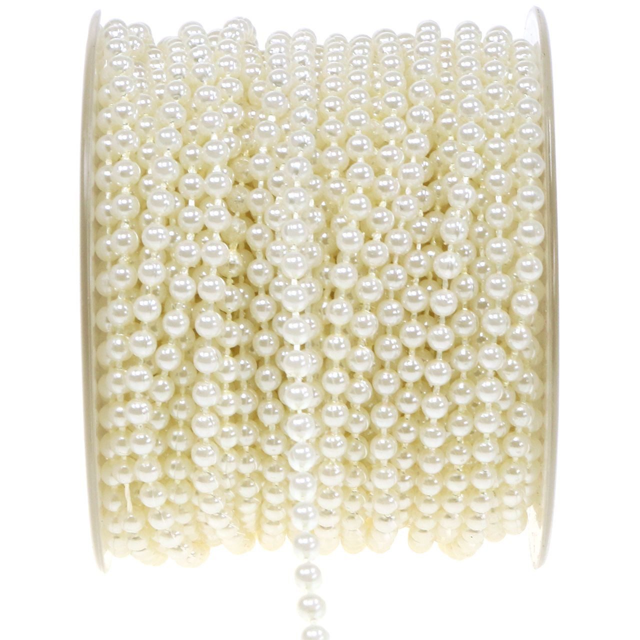 Mabella Decorbänder GmbH Bastelperlen Perlenband Crème 4mm 20m für Hochzeit Deko und Basteln