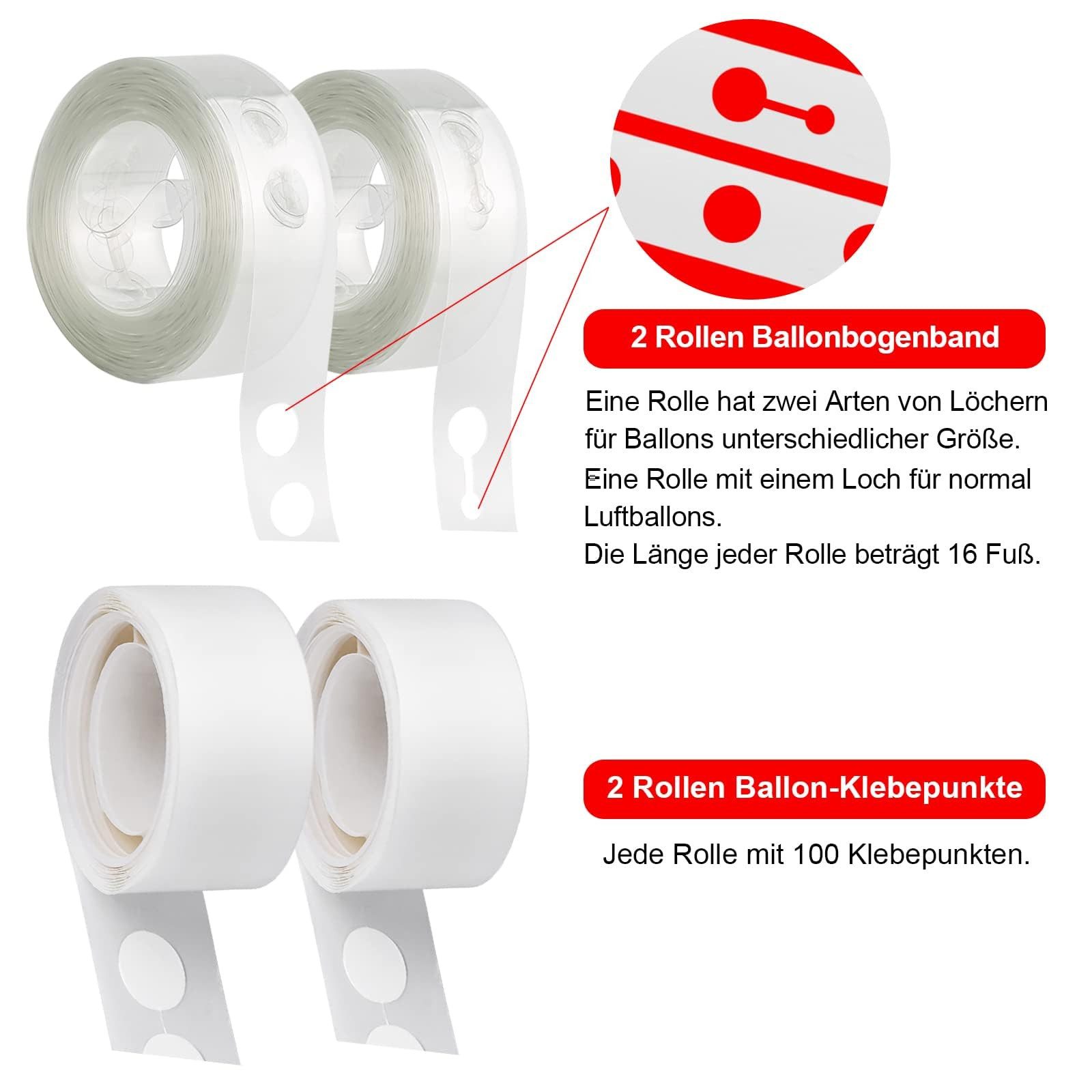 FOUORTUNATE-BEE Verlegeband Ballon Girlanden Set 2 Rollen Klebepunkte Clips für Party Hochzeit Ballon Girlande Streifen Set mit Clips Klebepunkten für Geburtstage