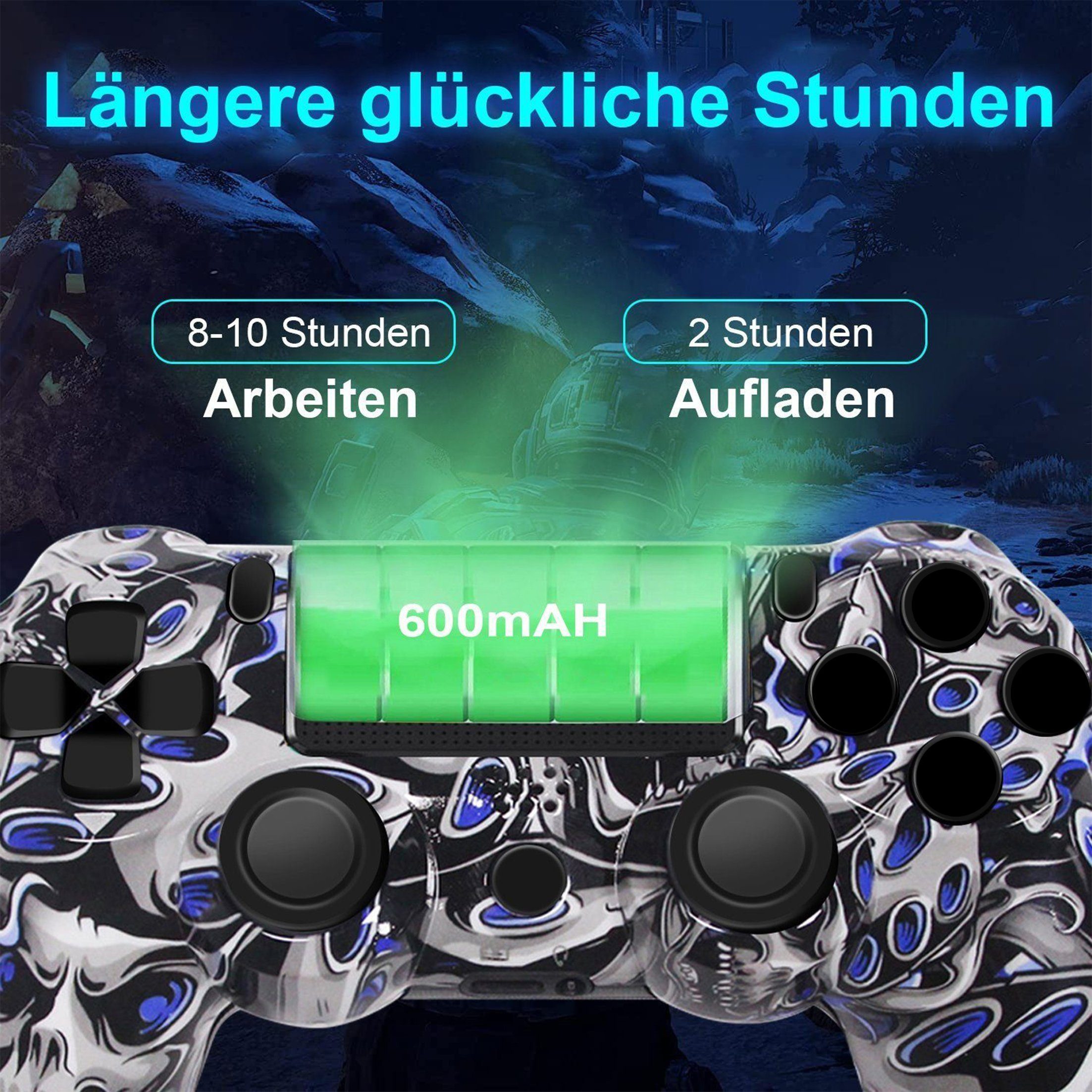 KINSI Wireless Gamepad, PS4, PlayStation Bluetooth, 4-Controller Controller, Blau-Todesgeist für