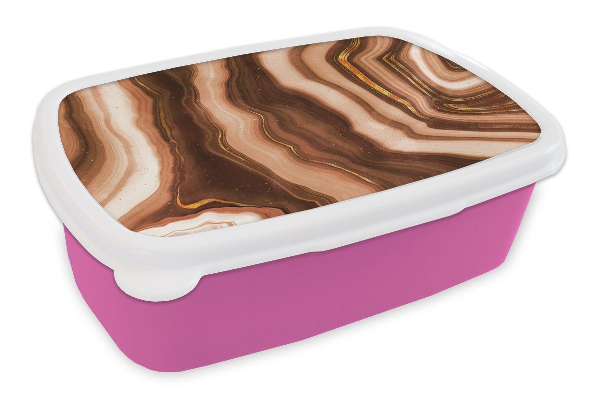 MuchoWow Lunchbox Achat - Braun Mädchen, (2-tlg), Gold rosa Snackbox, Erwachsene, Kunststoff, Brotbox für - Kunststoff Kinder, - Stein, Brotdose Geode