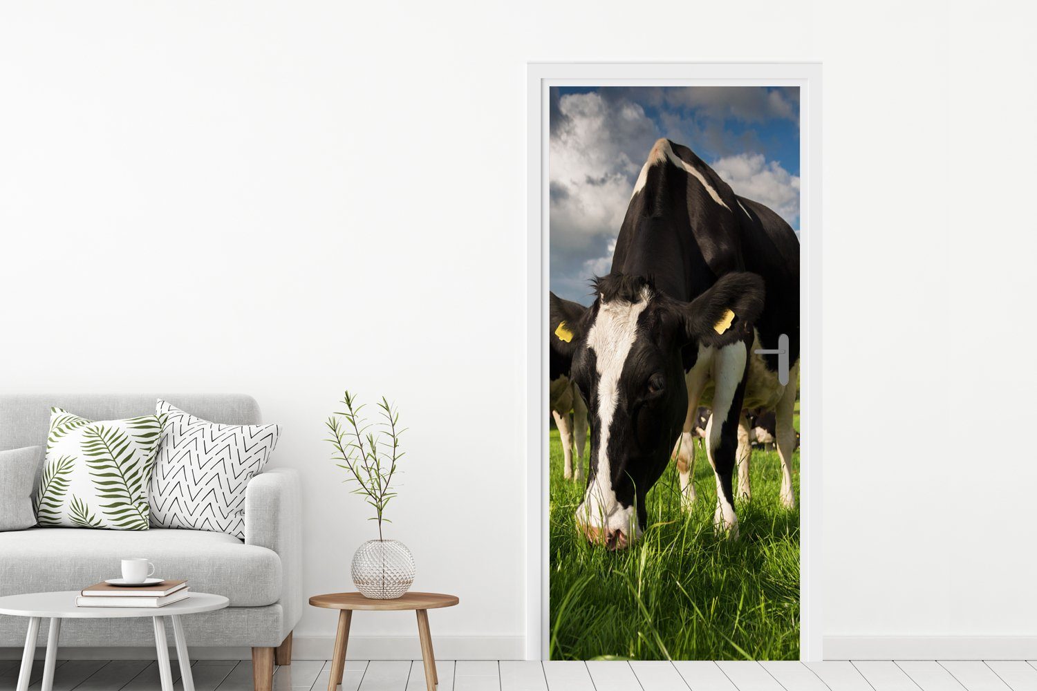 MuchoWow Türtapete Kühe - Türaufkleber, - Fototapete Tür, St), Tiere Wiese Bauernhof, für cm - - 75x205 bedruckt, (1 Gras Matt