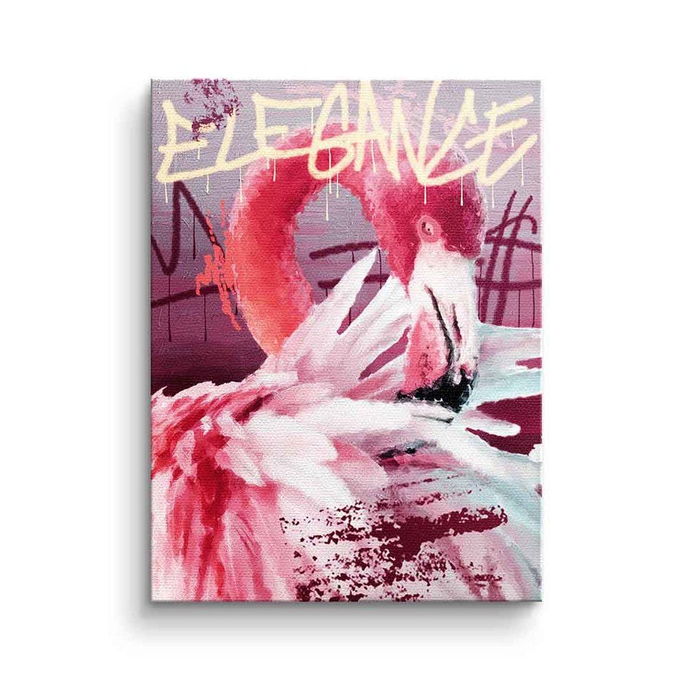 silberner elegance Leinwandbild, rosa Flamingo premium Graffiti Rahmen mit DOTCOMCANVAS® Leinwandbild Rahmen Art