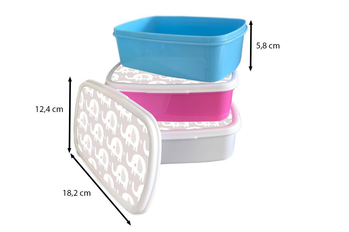 (2-tlg), Kunststoff, Kinder, MuchoWow Brotdose Lunchbox rosa für Erwachsene, - Brotbox - Snackbox, Mädchen, Design Punkte, Elefant Kunststoff
