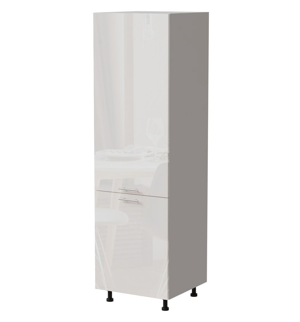 Feldmann-Wohnen Kühlumbauschrank Essen (D14/DL/60/207, 2 Türen, 1 kleines Fach, 1 Kombigerätefach, 1-St., moderne Optik, Acrylfronten mit Glaseffekt) 60x59x207cm X Hochglanz, Schwarz Matt