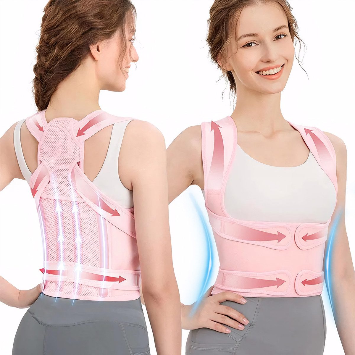 RWEUOQ Rückenbandage Rückenbandage Haltungskorrektur Rücken Geradehalter Rückenkorrektor (Back Posture Corrector, Rückenstütze, aus atmungsaktivem Netzgewebe, mit 4 festen PP-Klebestreifen, einstellbar), Geeignet für Männer und Frauen zur Linderung von Rückenschmerzen