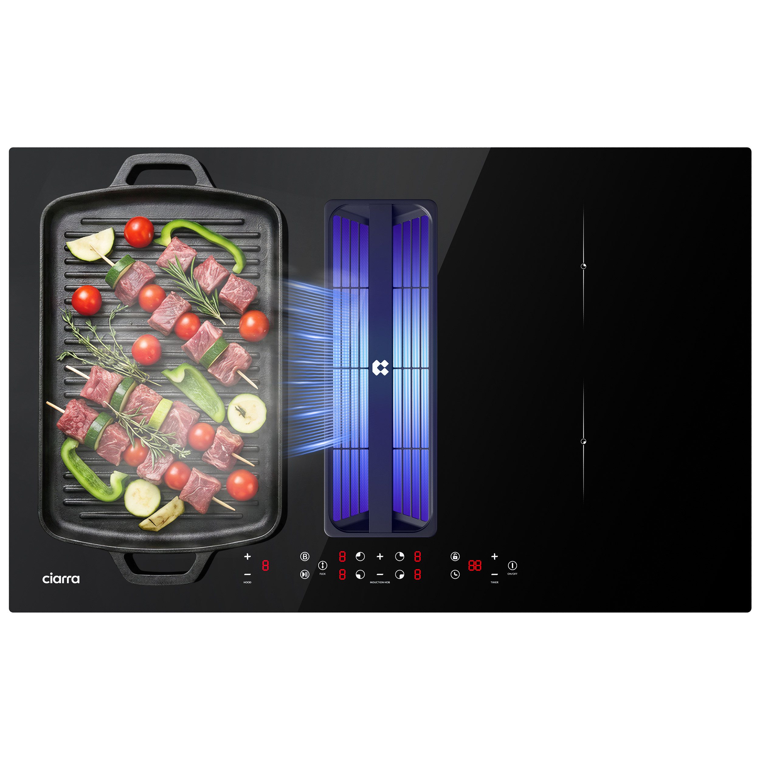 CIARRA Kochfeld mit Dunstabzug 83 cm Kochfeldabzug mit integriertem Plasma⁺-System 7165W CIARRA ONE CBBEH834BBF, 4 Zonen Induktionskochfeld mit dunstabzug 83cm mit Flexzonen 2-Boost