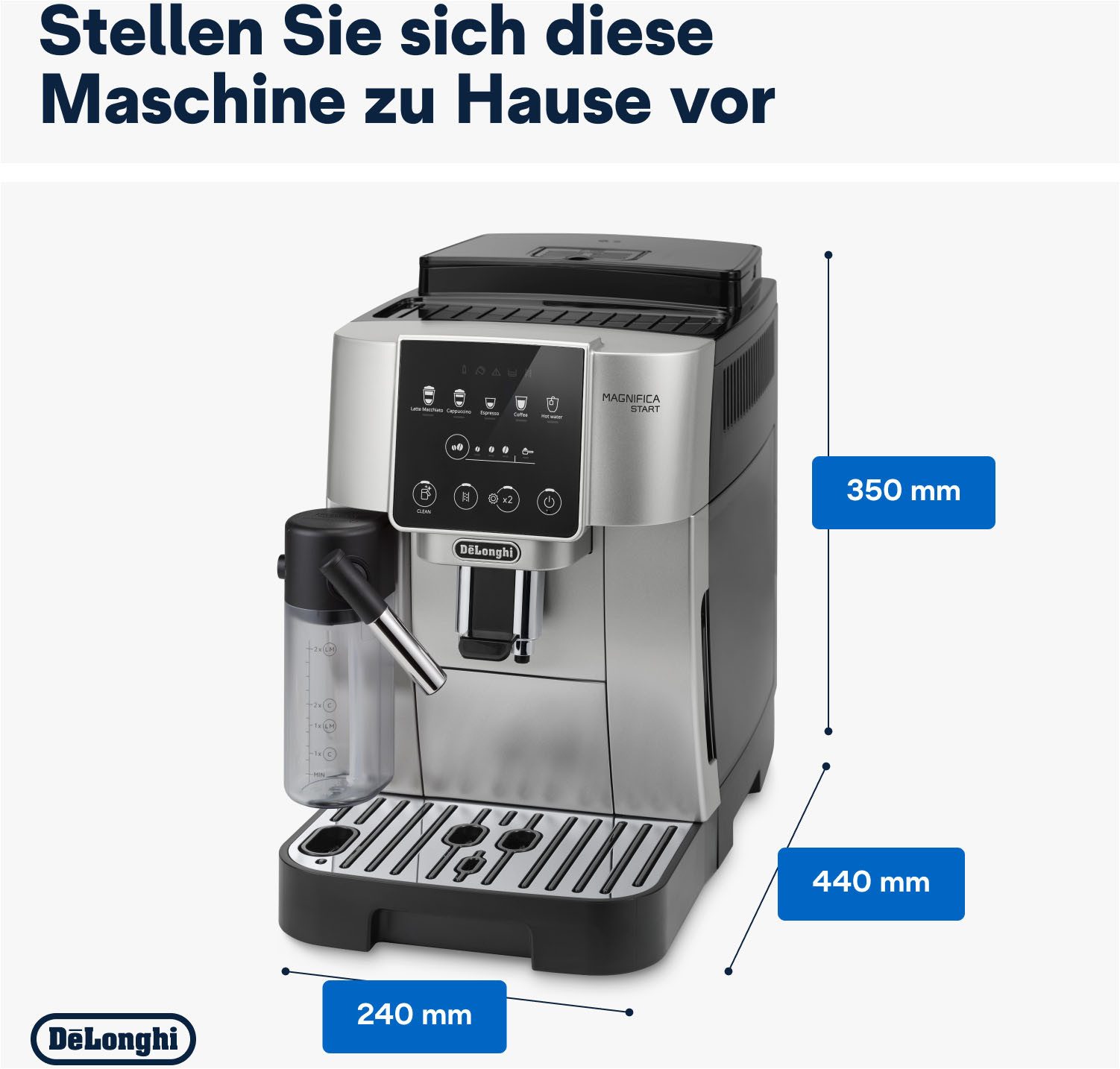 De'Longhi Kaffeevollautomat Start Milk ECAM220.80.SB, Milchkaraffe inklusive, Perfekter Cappuccino, Für cremigen Barista-Milchschaum – auch für pflanzliche Alternativen