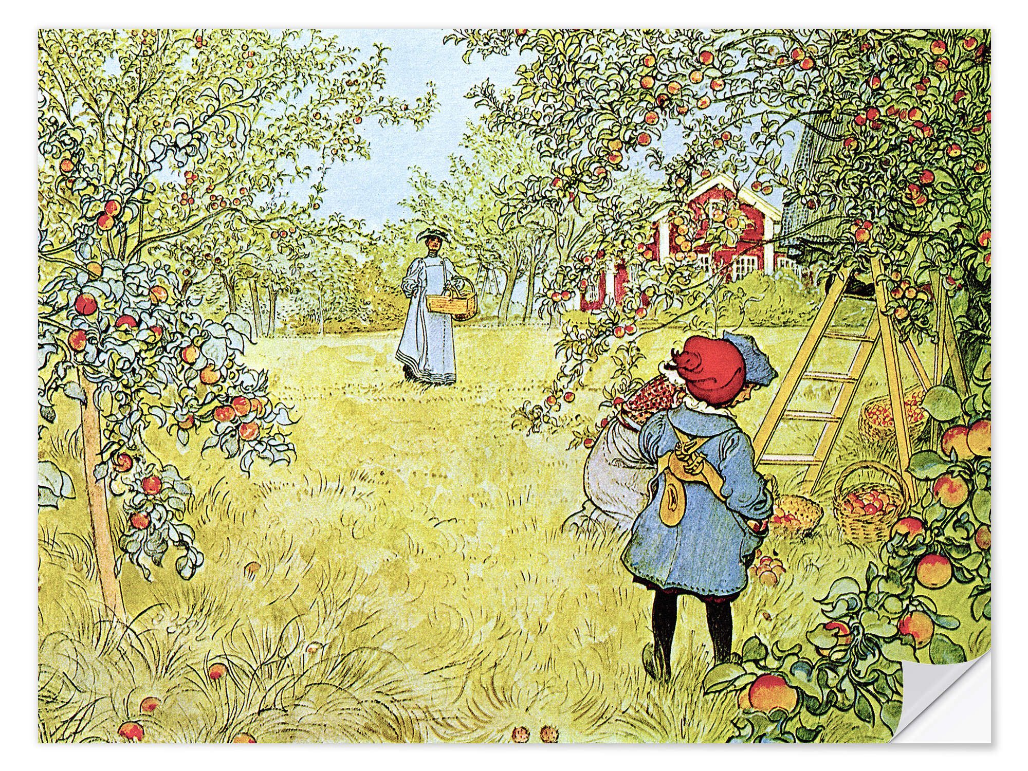 Posterlounge Wandfolie Carl Larsson, Apfelernte, Wohnzimmer Skandinavisch Malerei