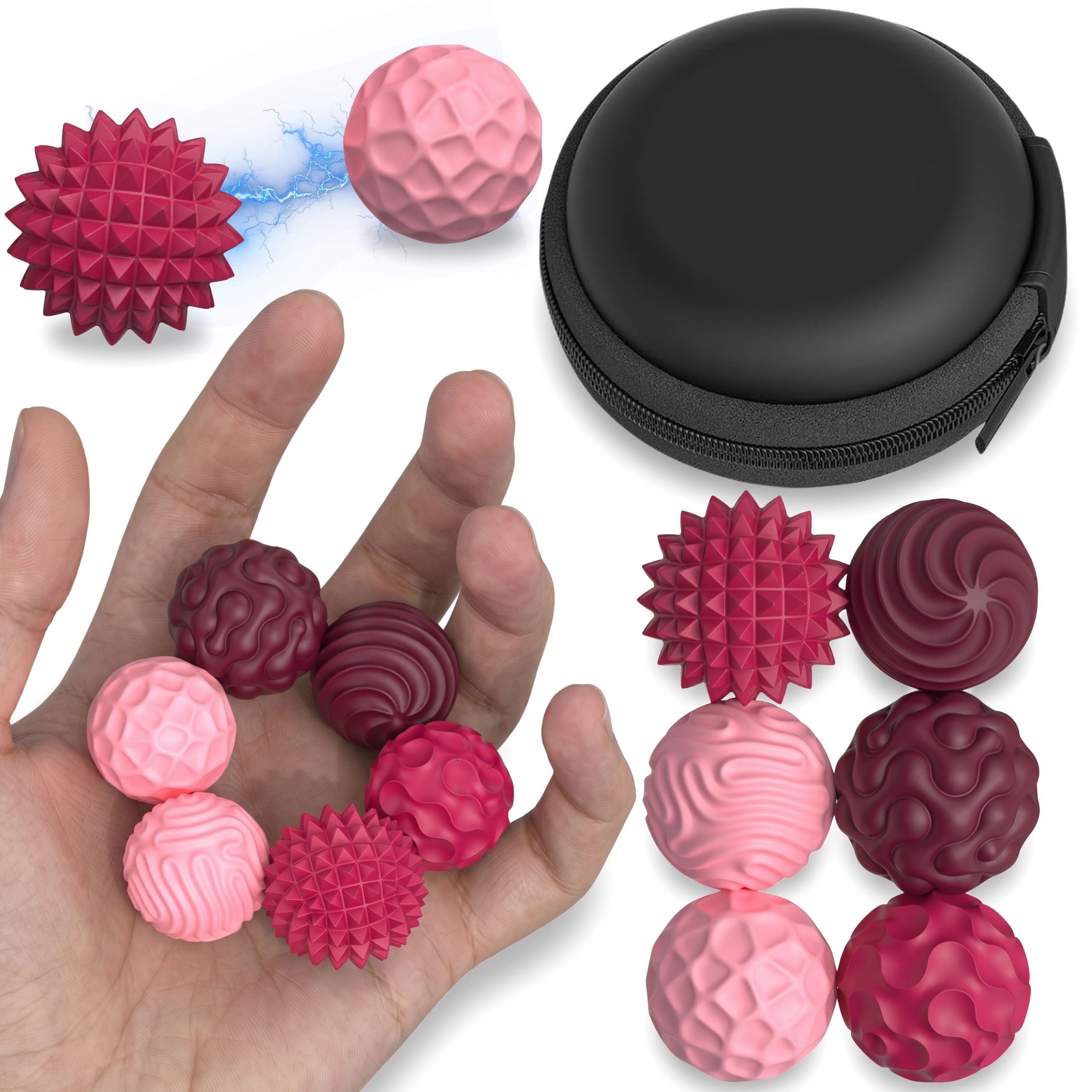 Sarcia.eu Anti-Stress-Ball Magnetische SENSORISCHE ANTI-STRESS-Kugeln, 6 rosa Silikonbälle + ETUI